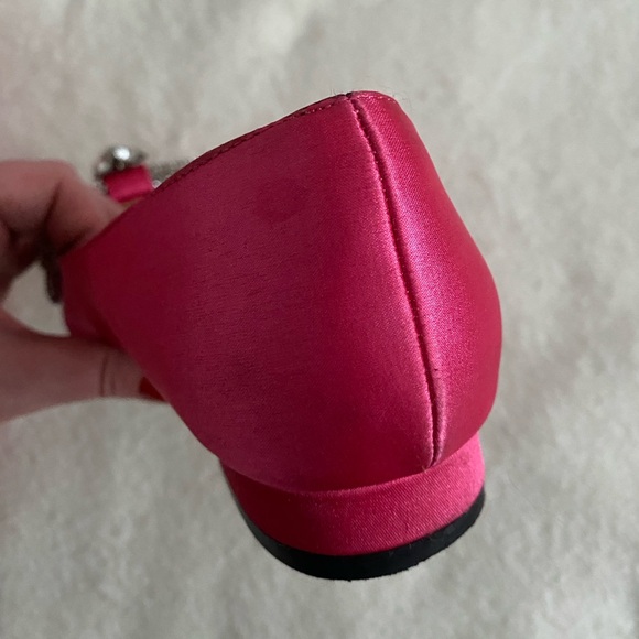 Pink pointed toe ballet flat slip on micro heel shoes rhinestone bow detail - Picture 8 of 13